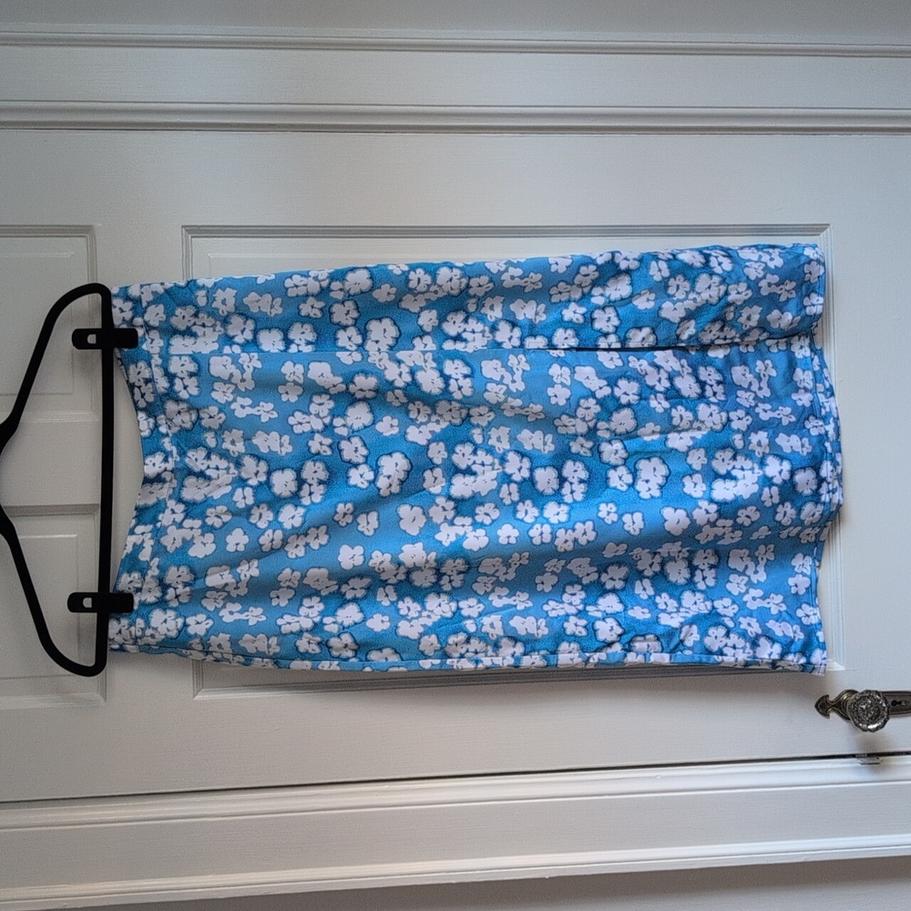 Halogen Blue and White Acid Floral Midi Skirt